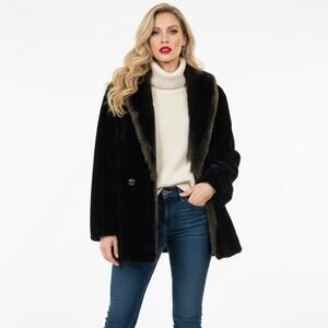 Vintage Hillmoor Coat Women's Black Medium Long Sleeve Faux Fur Winter Overcoat